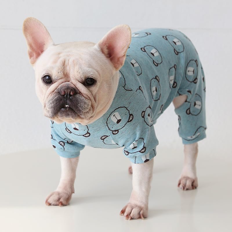Fat Dog Clothing,Soft Cotton French Bulldog Pajamas,Pug Four legged Jumpsuit Onesies Costume for Cats Puppy Small Medium Dog_S(Blue) - Image 3