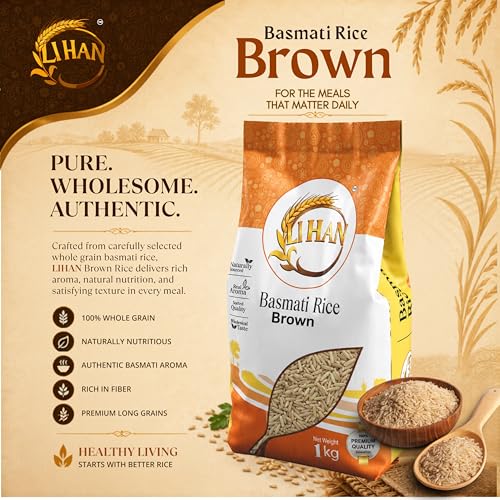 Image of Lihan Brown Basmati Rice 1Kg | Unpolished Whole Grain Rice | High Fiber & Naturally Nutritious | Premium Long Grain Brown Rice