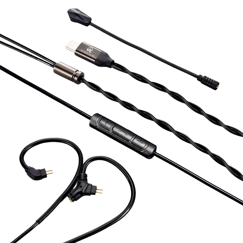 AUDIOCULAR BOOM-X Gaming IEM Upgrade Cable with Boom Mic, Built-in Hi-Res USB-C DAC (32-Bit/384kHz), 0.78mm 2-Pin IEM Cable, 4N OFC, In-Line Mute & Controls, Esports & FPS Gaming, App Support (Black)