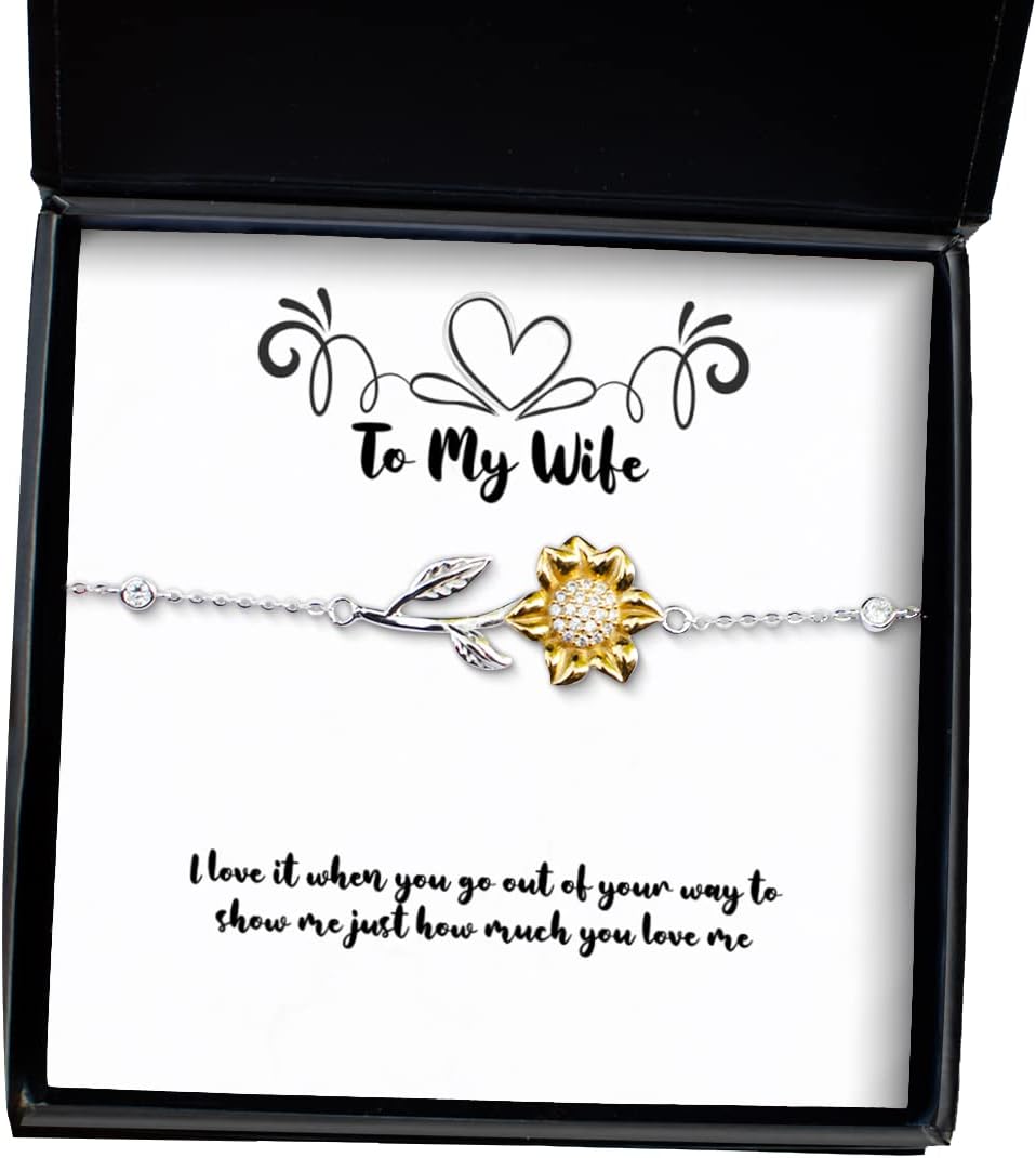 Krumfortable Living Love Wife Sunflower Bracelet, I Love it When You go Out of Your Way to Show me just, Gifts for Wife, Present from Husband, Jewelry for Wife