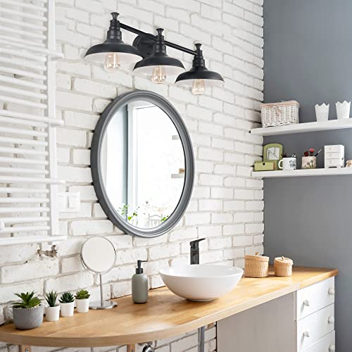 Image of Design House 588533 Kimball Industrial Farmhouse 3-Light Indoor Bathroom Vanity Light Dimmable with Metal Shades for Over The Mirror, Matte Black