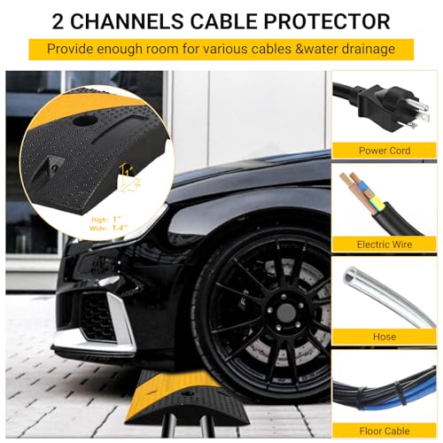 Image of 3.3 FT Rubber Speed Bump, 2 Pack Speed BumpsTraffic Driveway Speed Bump, Heavy Duty Cable Protector Ramp with Bolts for Parking Lot, Concrete, Garage, Gravel Roads