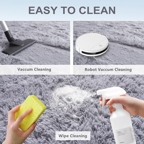 Grey Rugs for Bedroom Fluffy 3x5 ft Living Room Rug Non-Slip Area Rugs Shag Carpet for Nursery Kids Play Room Dorm Office Indoor Modern Plush Carpets Boys Light Gray