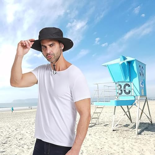 Image of Sun Hat for Men, Wide Brim Summer Protection Cap, Round Cap for Men, Beach Fishing Hat for Hiking, Fishing, Gardning, Travel