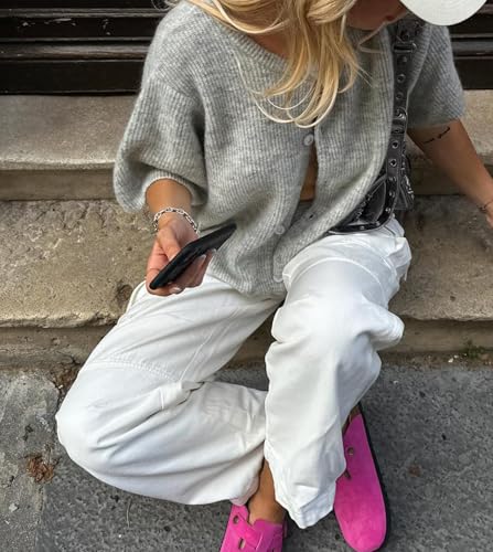 Women's Cardigans Short Sleeve Button Down Cardigan Sweater Y2k Knitted Crop Shirt Top3