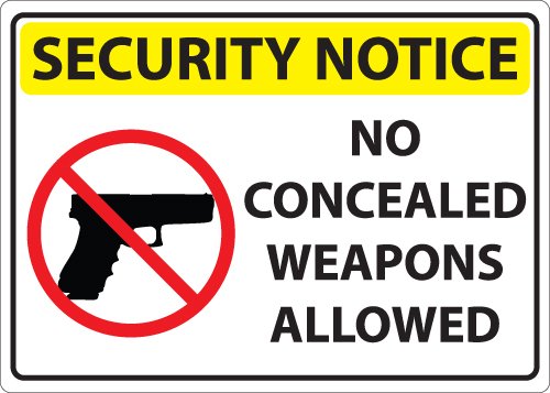 ZING 1818 Concealed Carry Sign, Security No Concealed Weapons, 7Hx10W, Recycled Plastic