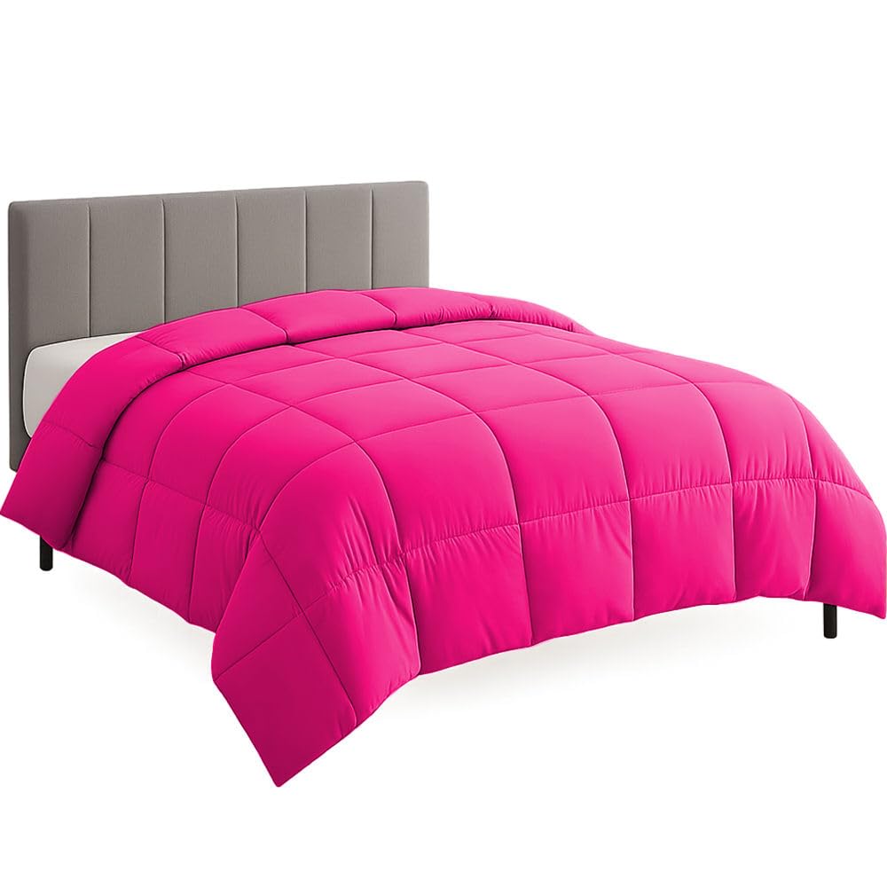 Eastern King Size Comforter Set - All Season Down Alternative Bedding Comforter Set - Quilted Duvet Insert with Corner Tabs - Box Stitched Blanket - Breathable, Soft - Hot Pink