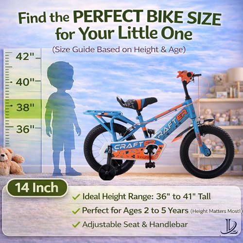 Image of longrun 14T Cycle for Kids 2-5 Years Boys and Girls | Bicycle for Kid with Training Wheels | Kids Cycle for 2 to 5 Years with Adjustable Seat | Easy 4-Step Setup | 95% Fitted | 14 Inch Kid Cycle