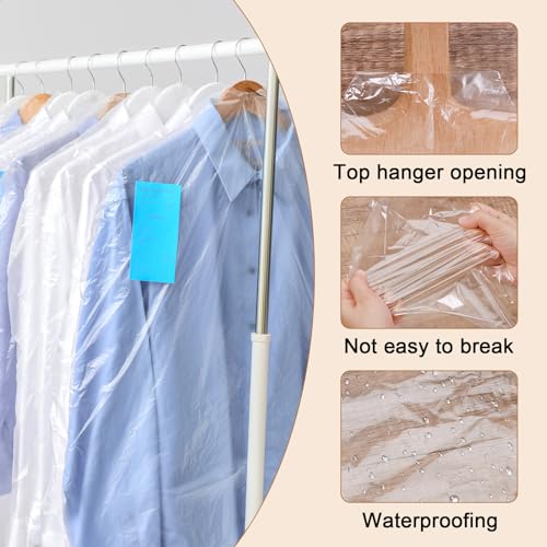 Hejo 30 Stück Kleidersäcke Transparent Kunststoff Kleiderschutzhülle, 60×140cm Waschbare Kleiderhülle, Staubdichter Kleiderschutz, Hängende Kleider Schutzhülle für Anzüge Kleidung (Durchsichtig)