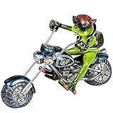 Formano Deko-Frosch 'Biker', Länge: 22 cm, aus Kunststein, Hellgrün-Grau, 1 Stück, von Hand Gefertigt und Bemalt