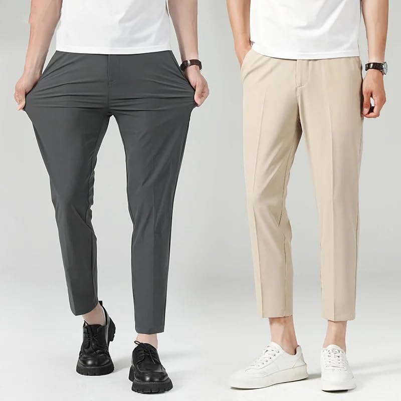 Summer Thin Suit Pants Men Business Elastic Waist Social Slim Work Office Ankle Length Long Trousers Male2