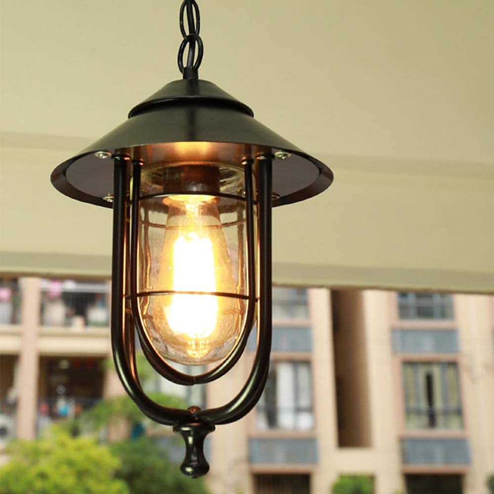 Mengjay Trade Vintage Pendant Lights Outdoor Waterproof Ceiling Lights Industrial Aluminum Glass Hanging Chandelier Lighting for Porch, Corridor, Villa, Yard, Indoor, E27,Height Adjustable (Style D)