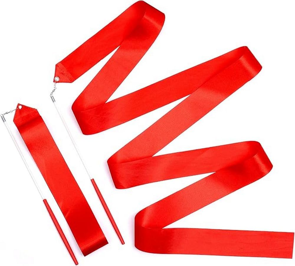 Hello Orient - Ruban gymnastique rythmique 4 mètres Rouge – Bâton inclus | Ruban Satiné Danse Gymnastique enfant ou adulte | Accessoire GR initiation, danse, twirling, entraînement artistique