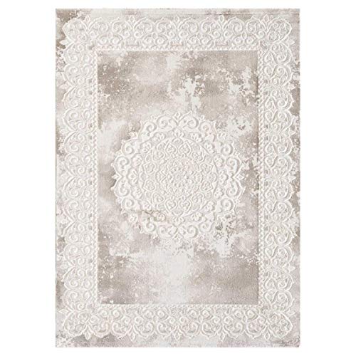 1A2T - Tapis Salon Moderne Design Oriental Style - Tapis Salon Beige 120x160 cm - Tapis à Poils Ras Rectangulaire idéal pour Le Salon, 3581