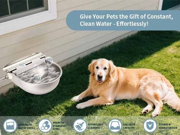 Miniatura 8 de Cuenco de agua automático para perro de gran tamaño, cuenco de agua potable para animales, cuenco de agua para perros al aire libre, cuenco de agua