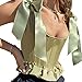 Juaugusep Women Corset Sexy Sleeveless Boat Neck Tank Tops Cute Bow Tie Strap on Shoulder Suspender Bustier (Green, L)