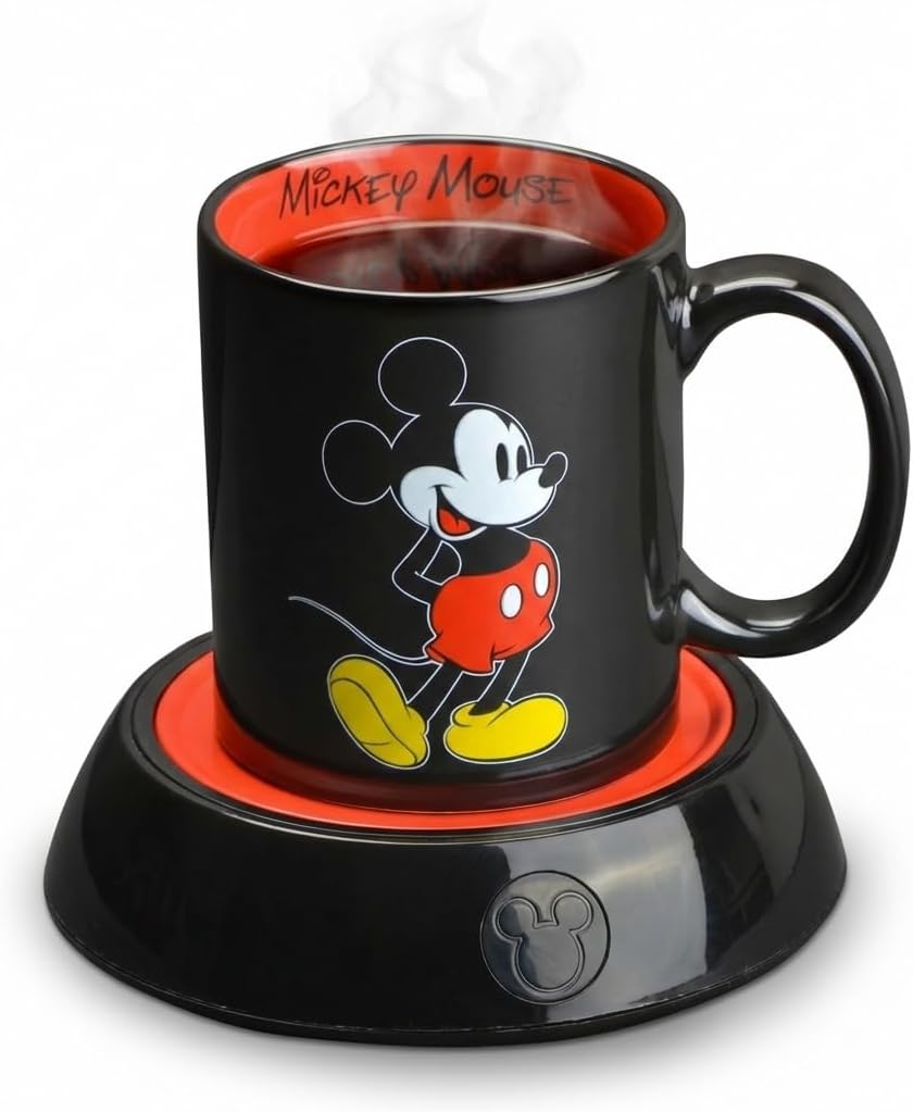 Mickey Mouse Mug Warmer with 12 oz Mug by Select Brands - Coffee Cup Warmer with Ceramic Mug Included - Electric Warmer Plate for Home & Office - Disney Kitchen Accessories - Mickey Mouse