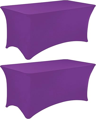 Miniatura 87 de Paquete de 3 manteles de elastano de 6 pies, lavables, resistentes a las arrugas, elásticos para mesas plegables, bodas, fiestas, cumpleaños