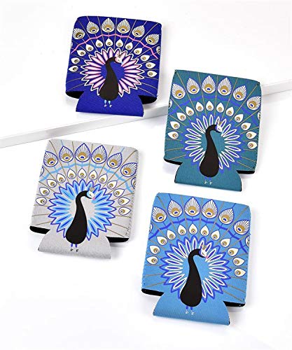 Peacock Can Sleeves, Set of 4 - For Beer Bottle Can Cooler Sleeves