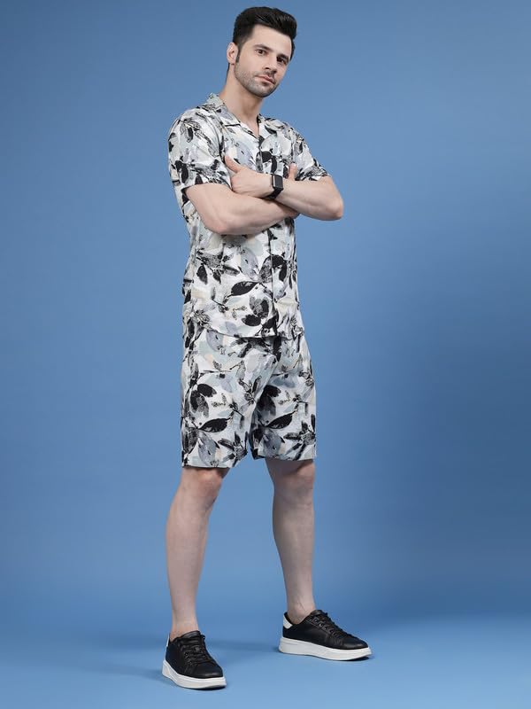 Image of RIGO Printed Co-Ord Set for Men's | Casual Shirt & Shorts Night Suit Set | Lounge-Wear Nightdress Pajama Set for Men's | Night Wear, Beach Wear, Vacation Wear Outfit - Rayon, Multicolor