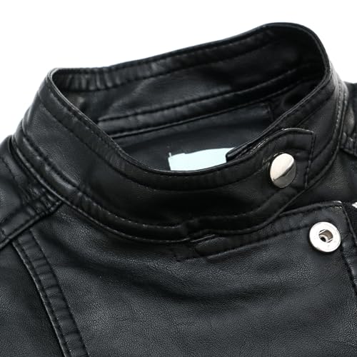 Boys Black PU Leather Jacket Zipper Motorcycle Coat3