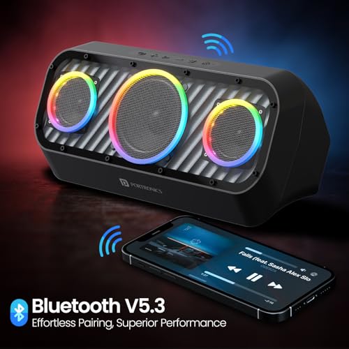 Portronics Microblast 60W HD Sound Portable Party Speaker With Bass Boost Technology, Upto 5 Hours Playtime, 2.1 Channel, RGB LED Lights, Bluetooth 5.3V, AUX In,USB Drive,SD Card, Type C Fast Charging 5 51ZGj59EwpL