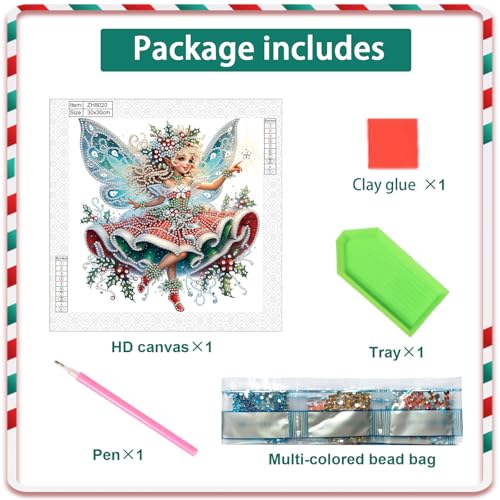 Image of Diamond Art Painting Kit for Adults, 5D Special Shape Diamond Art Kits for Beginners, Crystal Rhinestones Diamond Painting for Home Wall Christmas Decoration Gift 12x12 inch, Christmas Butterfly Fairy