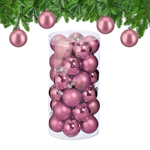 Relaxdays Boule de Noël, lot Pratique de 30, en Plastique Robuste, pour décorer Le Sapin, D : 6 cm, Rose