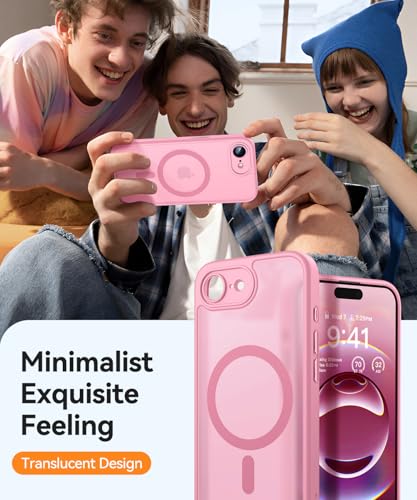 Image of CANSHN Magnetic Case for iPhone 17e / 16e, Upgraded Full Camera Protection, Compatible with Magsafe, Translucent Matte, Shockproof Protective Phone Case - Pink