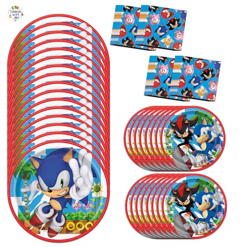 Unique Sonic The Hedgehog Party Supplies | Plates & Napkins Essentials | Serves 16 | Officially Licensed | Plates Napkins | Birthday Tableware For Kids Quick Setup Easy Cleanup