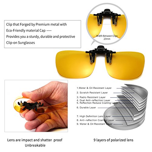 Jessiedanton Hd Night Vision Polarized Clip-On Flip Up Metal Clip Rimless Sunglasses, Lightweight, Xl Size, Yellow Lens #TOP1