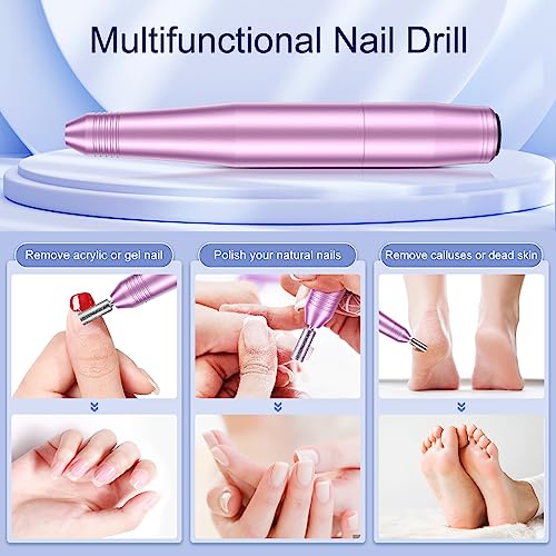 Nagelfräser, Elektrische nagelfräser Maniküre Set, 20000 U/Min Verstellbare Geschwindigkei Schleifpolierer für gelnägel, Fräser für Gelnägel, Nagelhaut Shellac Acrylgel, Sicher für Anfänger