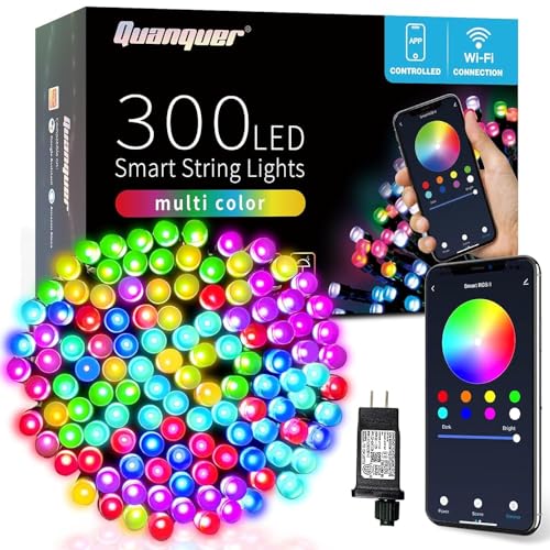Quanquer Christmas Lights Outdoor, 30m 300 LED Smart WiFi Color Changing String Lights App Controlled, IP68 Waterproof Smart APP Control, Work with Alexa & Google for Christmas