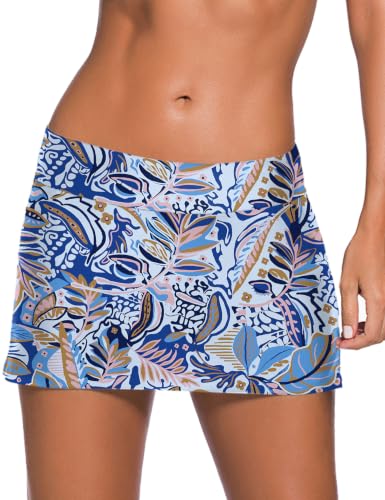 Image of REKITA Women Swim Skirt Solid Color Waistband Skort Bikini Bottom