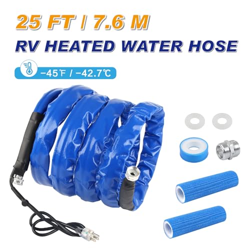 Image of 25 Ft RV Heated Drinking Water Hose Antifreeze-45 ℉ Lead And BPA Free, With Energy-Saving Thermostat And 5 /8 inchInner Diameter And 3 /4 inch Adapter