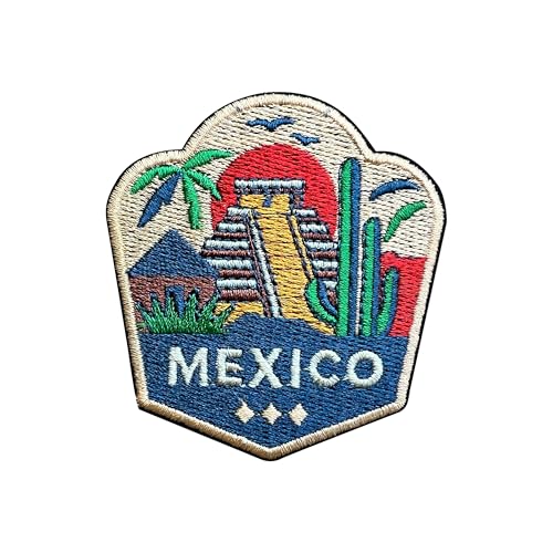 LEMEPINZ Aztec Temples Mexico 3 Inches Embroidery Patch Iron On/Sew On Travel Embroidered Applique Patch Travel Patches Fabric Patches for Clothes Backpacks Hats Scenic Spot DIY Accessories Gifts