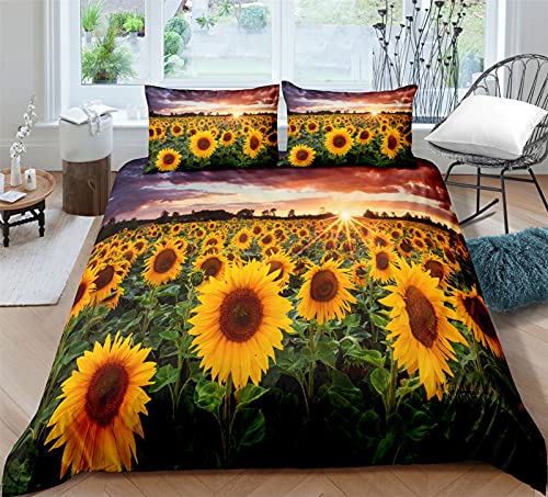 Timiany Bettwäsche Set Helles Sonnenblumen Muster Bettbezüge 135x200cm Für Frauen Gelb Tropische Blumen Mikrofaser Bettbezug+2 Kissenbezug 50x75cm...