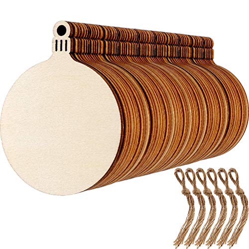 Quesuc 60 Piezas de Adornos navideños de Madera, rebanadas Redondas de Madera, Copos de Nieve, rebanadas en Forma de ángel con 60 Piezas de Cuerdas para Adornos Colgantes de árbol de Navidad de Año Cover