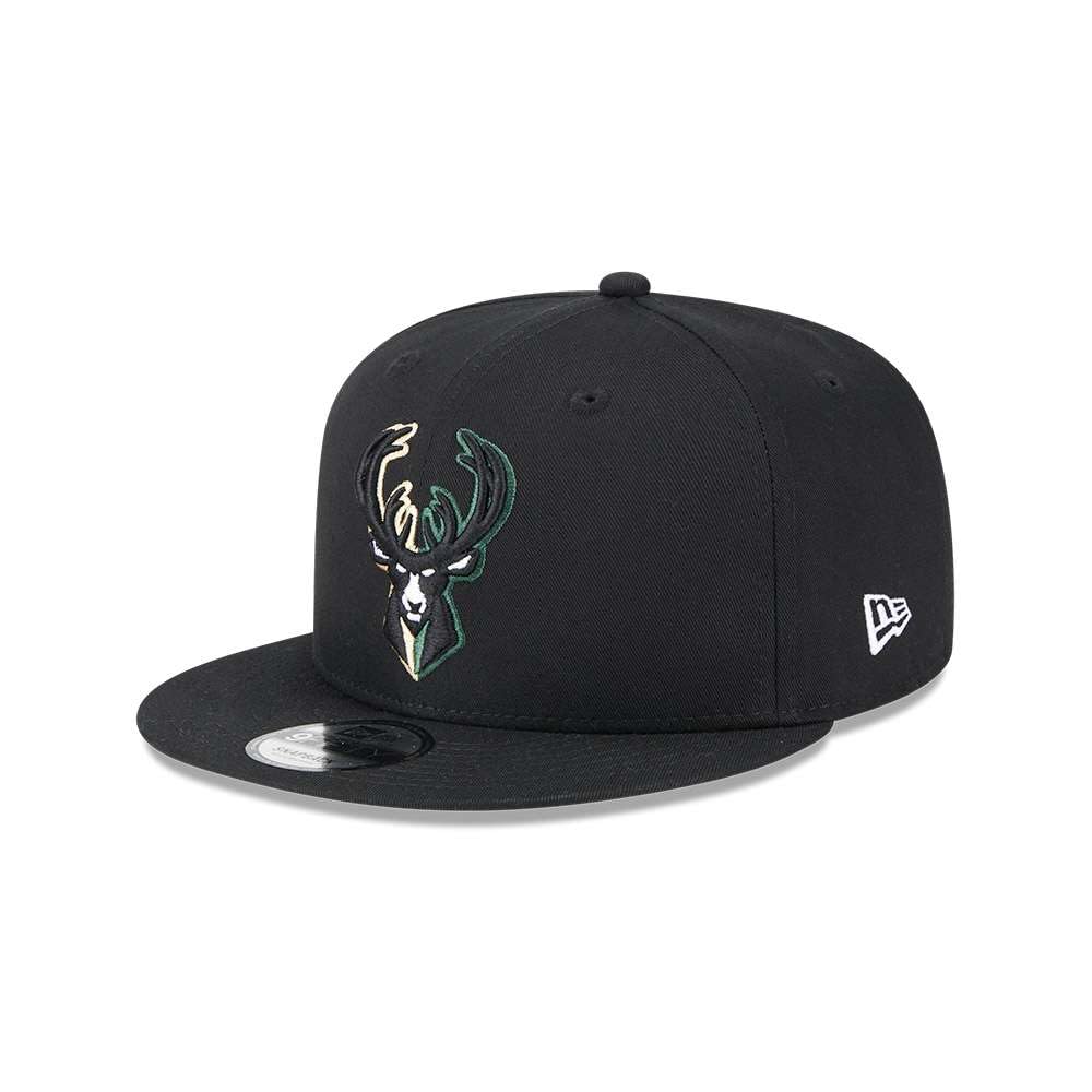 New Era Men's Black 950 Nba Milwaukee Bucks Split Logo 9Fifty Baseball Cap