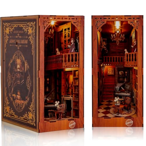 Optum Five Book Nook Kits for Adults, DIY Miniature Dollhouse Booknook Kit with Led Light, 3D Wooden Bookshelf Book Nook Decor Perfect booknook kit Gifts for Adults and DIY Book Nook kit Teen Gifts