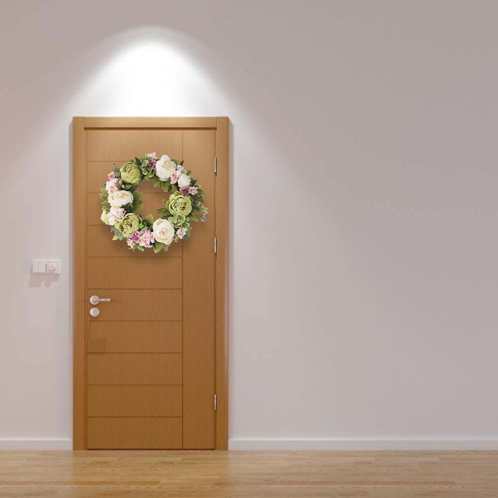 Künstliche Blumenkranz Frühlings-Kranz Artificial Peony Hydrangea-Blumen-Tür-Kranz mit Blumen Deko frühling Deko Kranz,Deko Wandkranz Girlande Kunstpflanzen Hängen Kranz für Frühling und Sommer,40cm