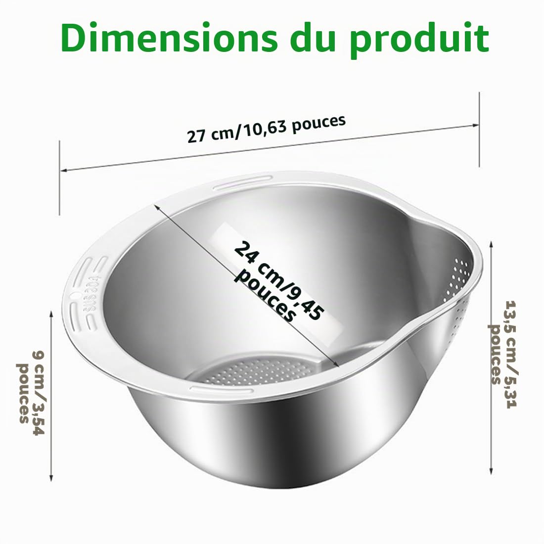 Passoire à riz en acier inoxydable avec bec, passoire multifonctionnelle pour pâtes, quinoa et fruits