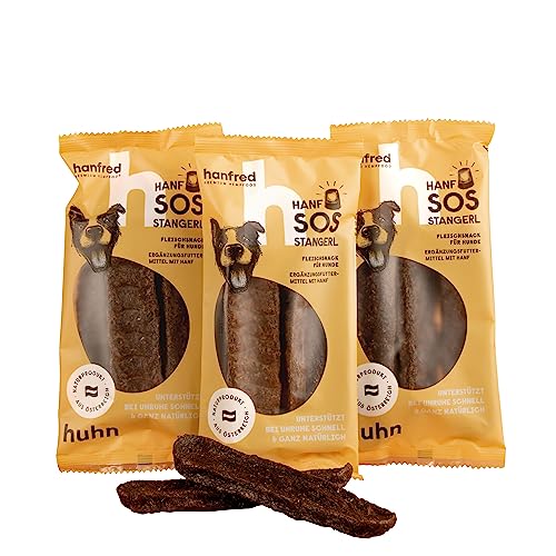 Beruhigungsmittel für Hunde – Hanfred SOS Stangerl mit Hühnerfleisch, Anti-Stress Snacks bei Angst & Nervosität – natürliche Hilfe bei Silvester, Autofahren – sofortwirkung & für Allergiker (3 x 65g)