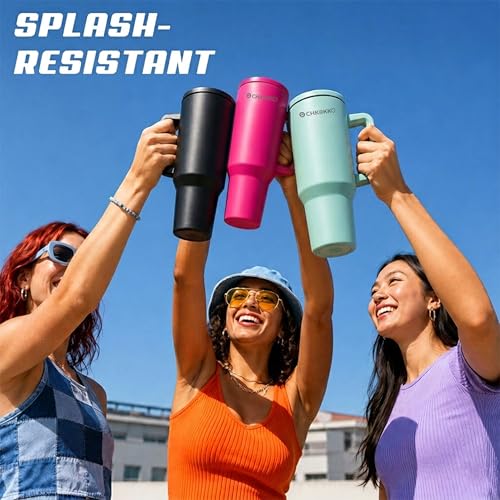 Image of CHKOKKO Stainless Steel Tumbler with Straw & Side Handle 1200ML Leak-Proof Travel Mug | Hot and Cold Double Insulated 1.2L Premium Water Bottle for Travel Gym & Office Use
