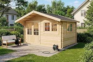 Gartenhaus Gabriel-34 mit Fußboden aus Holz, Gerätehaus 400x300, 10, 07 m², 34 mm Wandstärke - Naturbelassen