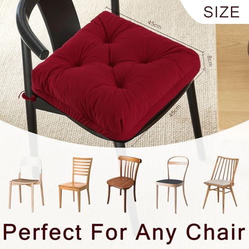 PRIMEPATIO Chair Cushions for Dining Chairs Set of 2, Tufted Overstuffed Textured Booster Foam Chair Pad with Ties and Non-Slip, 8cm Thick Seat Cushions for Kitchen, Garden, 45x45cm, Red - Cosy Home Interiors PRIMEPATIO Chair Cushions for Dining Chairs Set of 2, Tufted Overstuffed Textured Booster Foam Chair Pad with Ties and Non-Slip, 8cm Thick Seat Cushions for Kitchen, Garden, 45x45cm, Red - Image 2