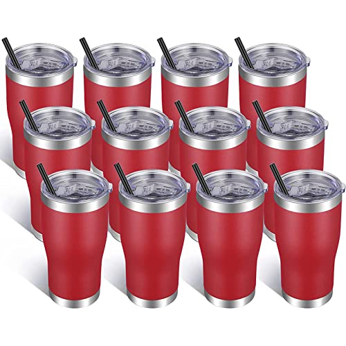 Image of VEGOND 20oz Tumbler Stainless Steel Tumbler Cup with Lid And Straw Vacuum Insulated Double Wall Travel Coffee Mug(Brick Red 12 Pack)