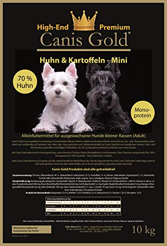 Canis Gold Adult Mini 70% Huhn + Kartoffeln (Monoprotein) | getreidefrei | Trockenfutter aus frischem Fleisch 10 kg
