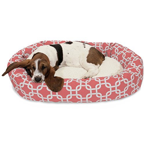 Image of Majestic Pet 32 Inch Links Sherpa Calming Dog Bed Washable - Cozy Soft Round Dog Bed with Spine for Head Support - Fluffy Donut Dog Bed 32x23x7 (inch) - Round Pet Bed Medium - Coral