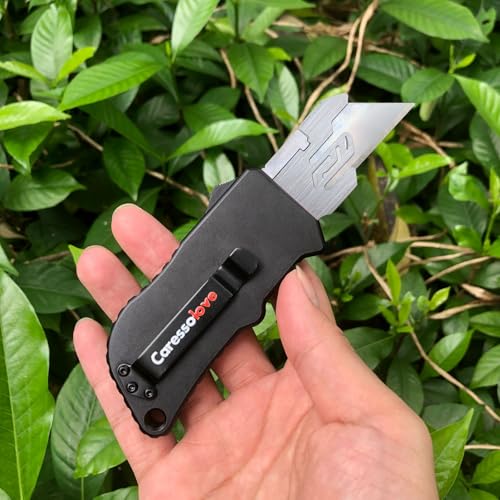 Image of Caressolove Automatic Utility Knife, Retractable Box Cutter | Black Razor Blades Pocket Knife, Box Cutter Heavy Duty, Premium Safety Utility Knife with 5PCS Blades